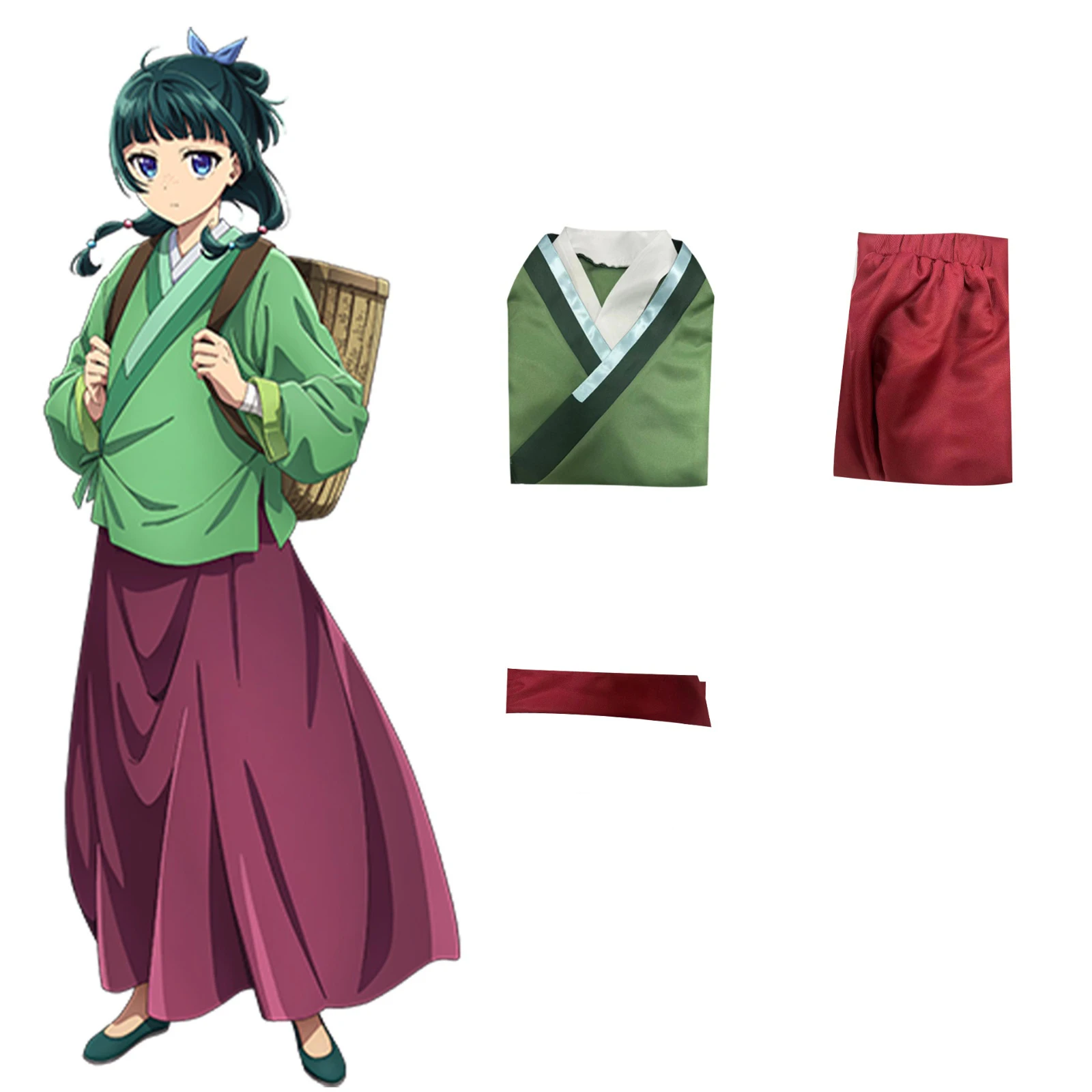 Maomao Cosplay Costume Wig Anime The Apothecary Diaries Green Top Purple Skirt Uniform Kusuriya No Hitorigoto Halloween Women