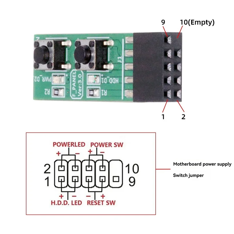

10-контактный тестер переключения материнской платы 2X 5-контактный адаптер платы переключателя с кнопкой сброса