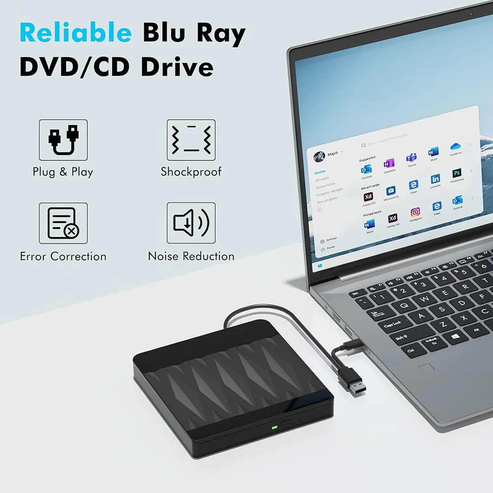 

Внешний привод Blu-ray, портативный проигрыватель Blu-ray и CD DVD-считыватель — USB 3.0 и Type-C BD/DVD/CD Reader, легкий вес для портативных ПК