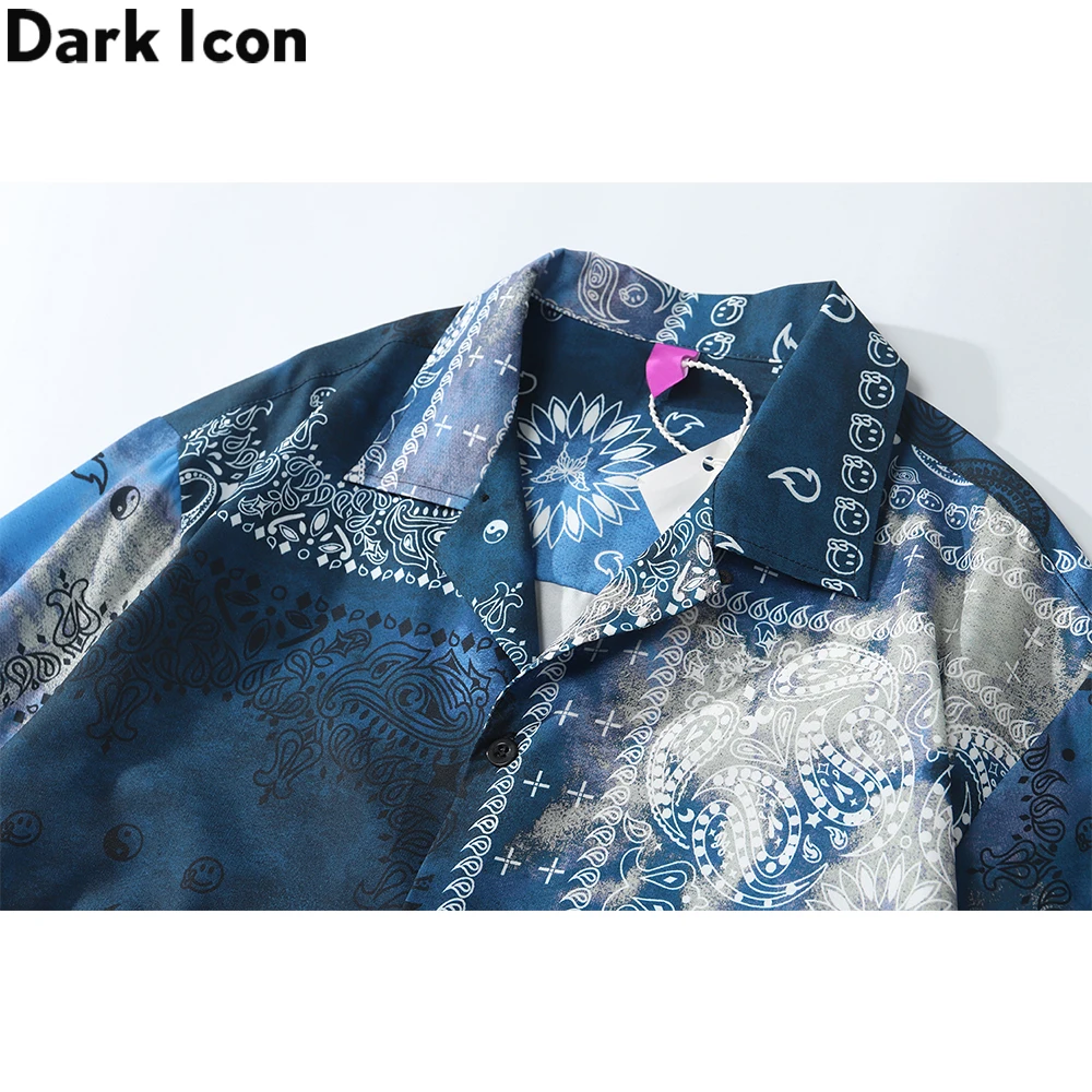 Dark Icon Tie Dyeing Bandana Button Down Shirt Men Paisley Vintage Men\'s Shirts Hoiday Beach Hawaiian Shirts 2023 Summer Man Clo