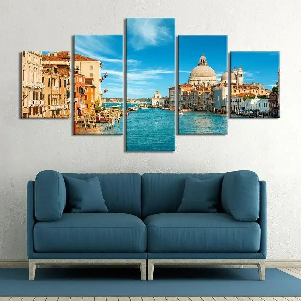 Romantic River Venice Italy 5 Panel Modular Paintings HD Prints Posters Canvas Wall Art Pictures For Living Room Home Decor