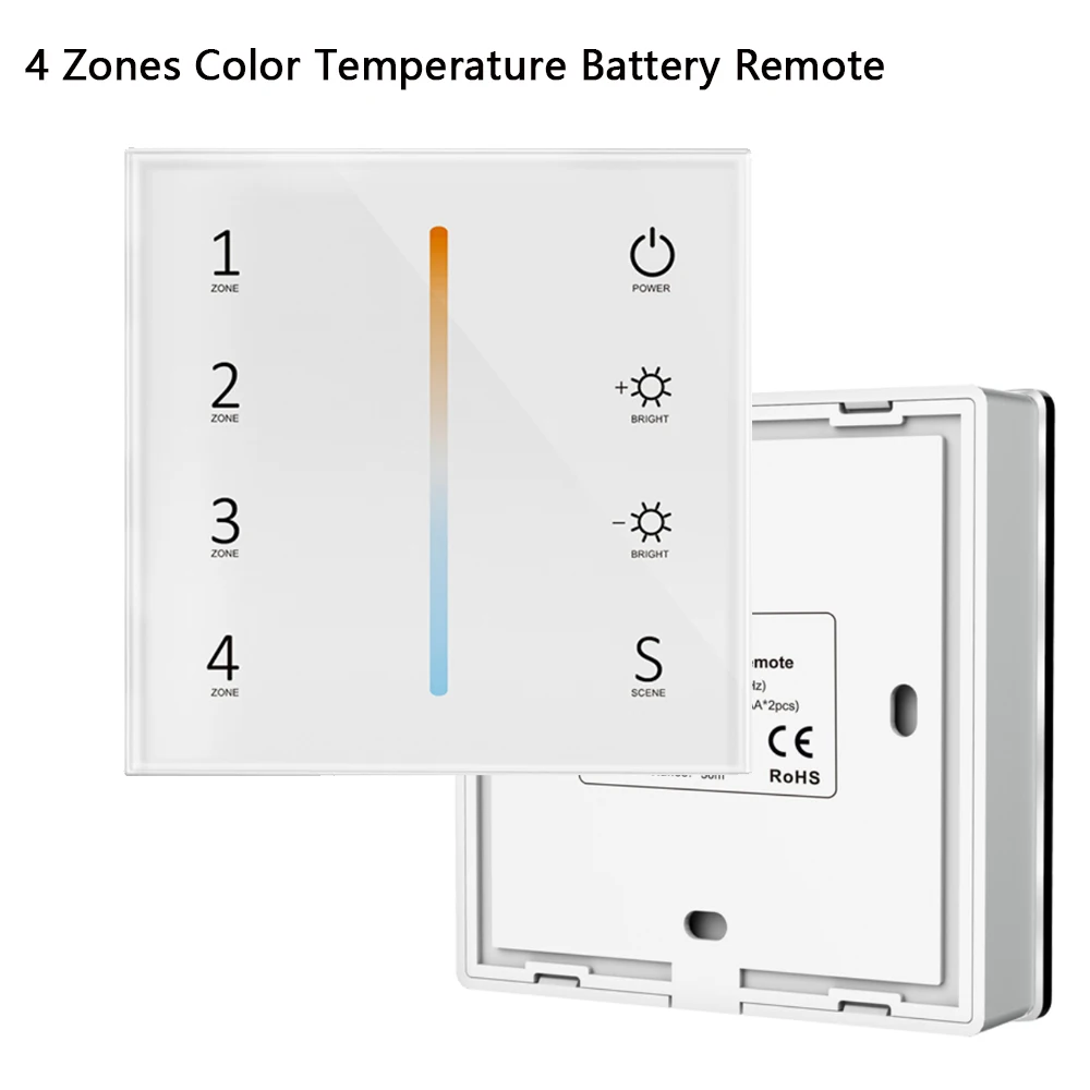 Dimmer Switch Wall Mounted Touch Panel Remote Controller DC12V-24V CCT/RGB/RGBW/RGBCW RF for LED Strips Lamp Battery Powered