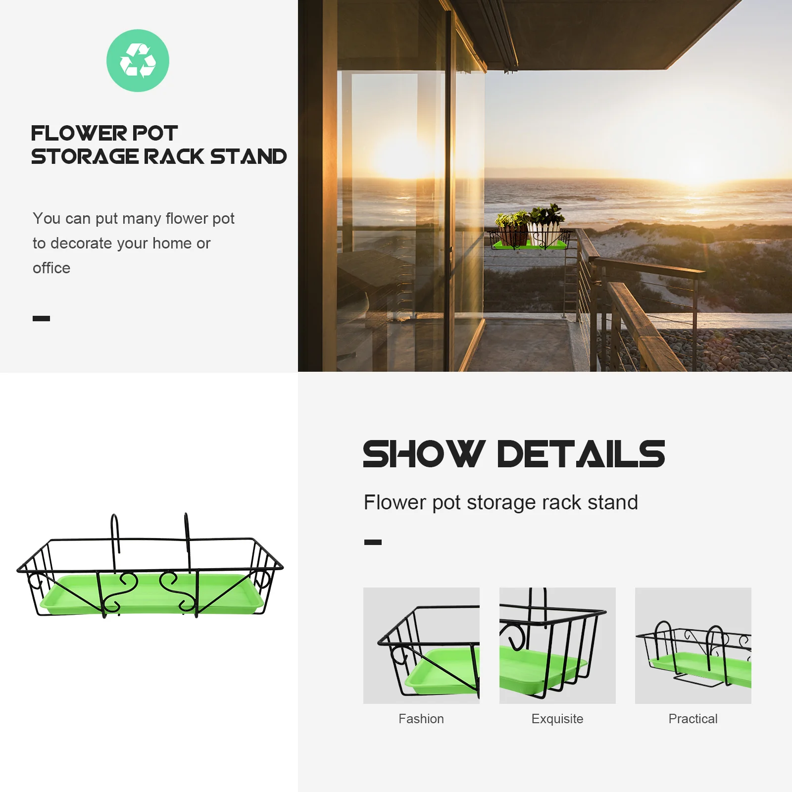 

1 set 1 Set Wall-Mounted Flowerpot With Tray Decorative Plant Pot For Indoor Outdoor Railing Gardening Holder Hanging Flowerpot