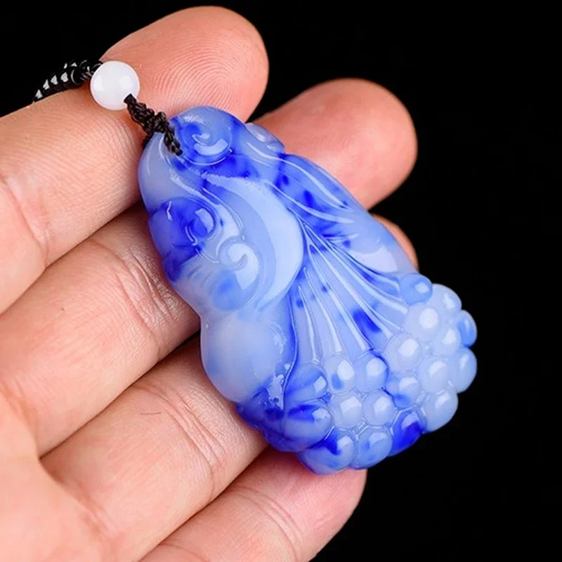 Natural Blue and White Jade Hand-carved Orchid Pendant Fashion Boutique Jewelry Men and Women Necklace Gift Accessories