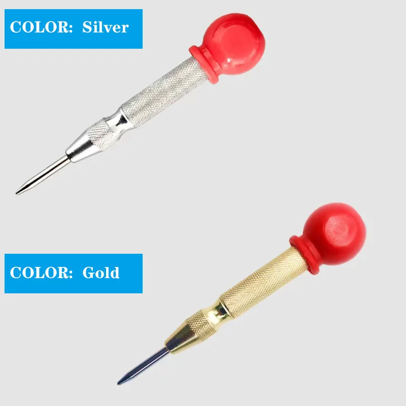 Silver Automatic Spring Loaded Center Punch Glass Breaker Window Puncher Drill Bit Center Punch Eyelet