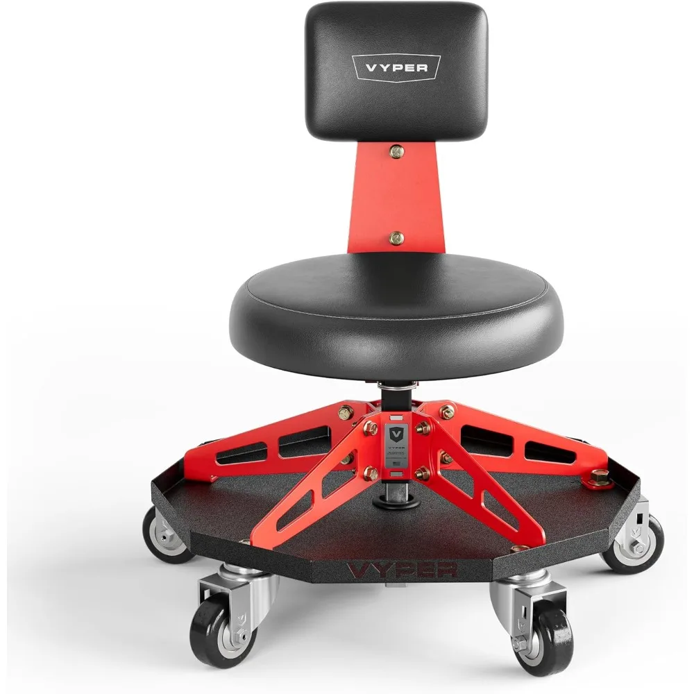 كرسي متجر رياضي فولاذي للميكانيكا والسيارات DIY - مقعد جراج بسعة 300 رطل مع مسند ظهر وعجلات كبيرة