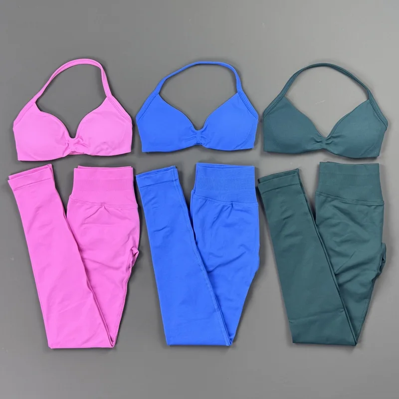 2 Pieces Gym Set Women Removable Pad Bra High Waist Leggings Activewear Buttery Soft Squat Proof Four-Way Stretch Yoga Clothes