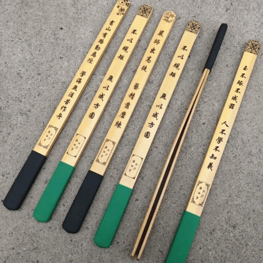 2-in-1 Bamboo Teaching Ruler Thickened Handle Chinese Classical Engraved Bamboo Teaching Stick Double Layer Design