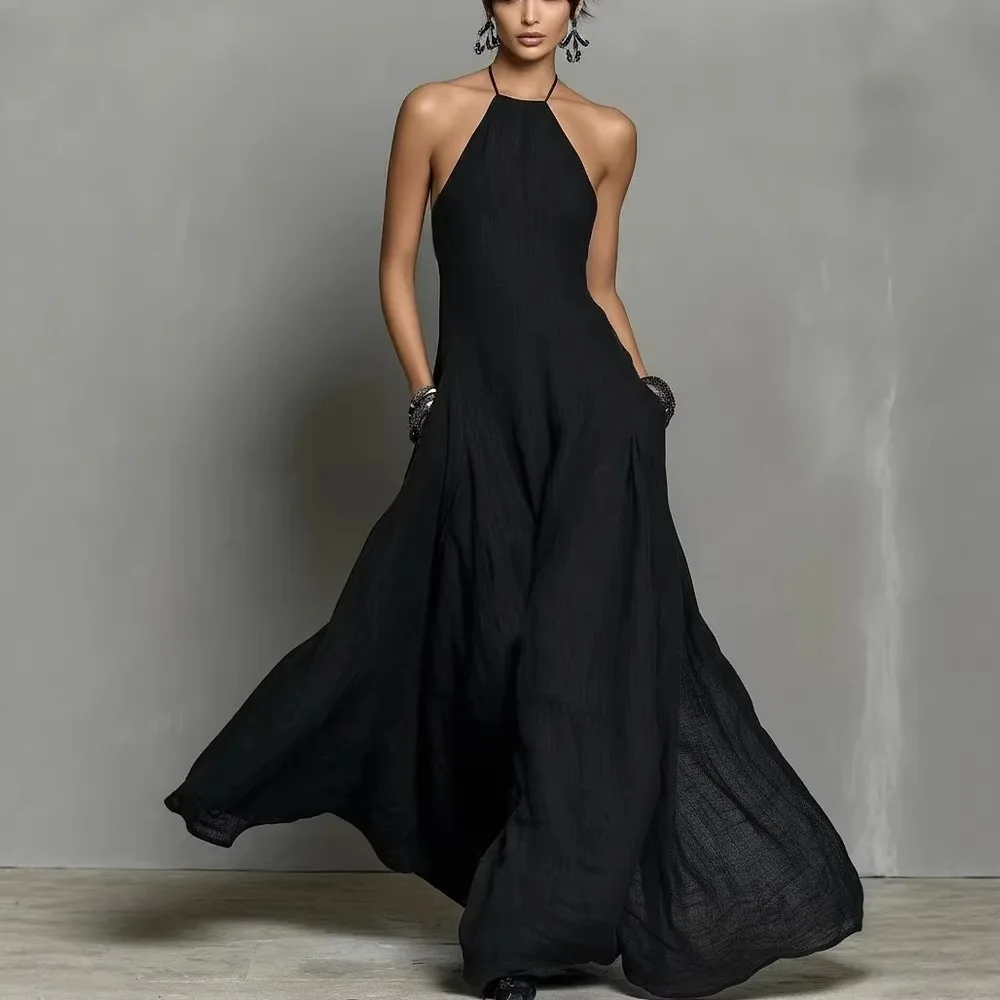 Elegante Neckholder-Rückenfreie Partykleider für Damen Sommer 2026 Sexy Einfarbiges Ärmelloses Schulterfreies Maxikleid Casual