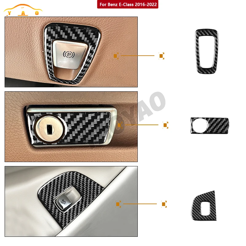 

Carbon Fiber Copilot Storage Box Key Lock Trunk Switch Button Trim Cover Sticker For Mercedes Benz E-Class 2016-2022 Decoration