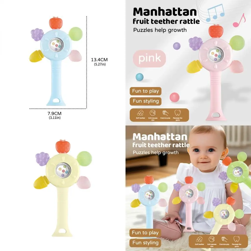 

97BE Infant Fruit Theme Rattle Teether Toy Baby Teething Hand Grasping Practice Toy