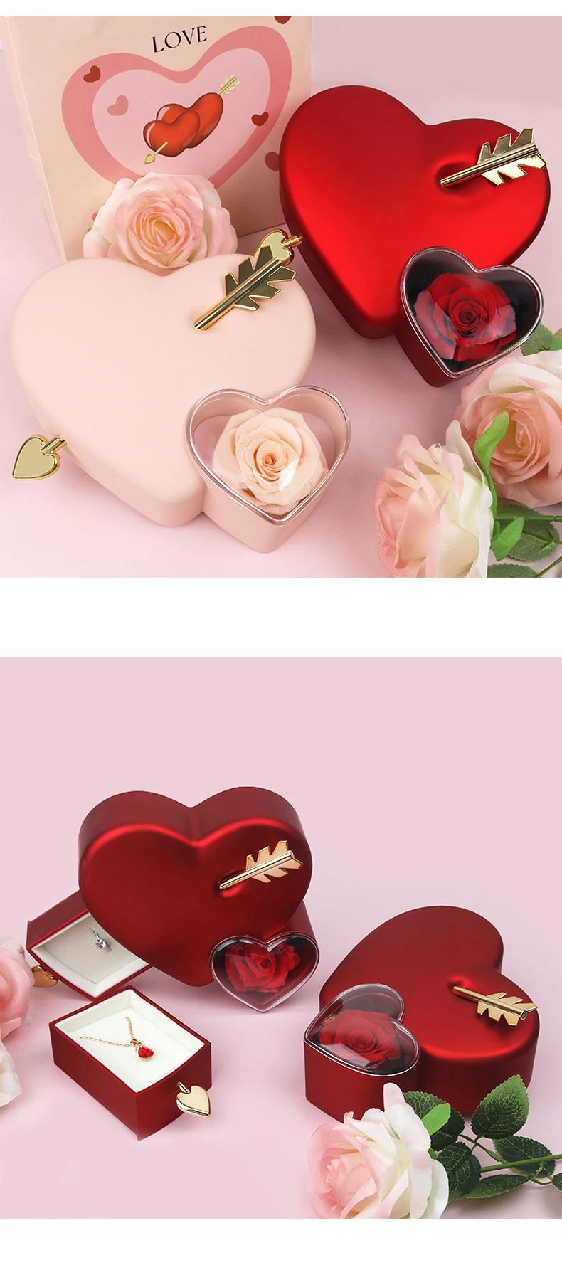 Bestseller Grenzüberschreitende Kreative Herzförmige Schmuckaufbewahrungsbox zum Valentinstag mit Einzigartigem Verpackungsdesign für Rosen – Detail 1
