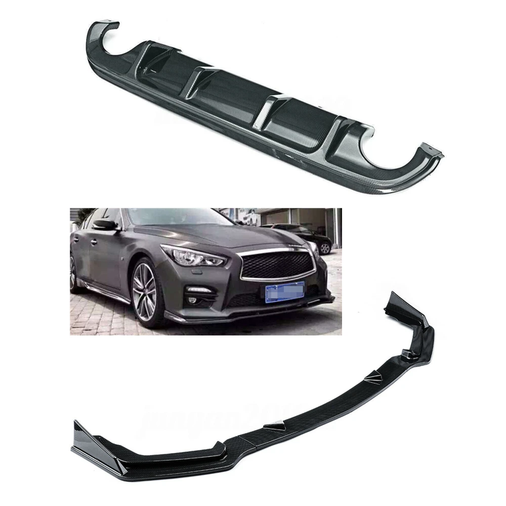 Car Front Bumper Lower Spoiler Splitter & Rear Diffuser Lip For Infiniti Q50 Sport 2014-2017