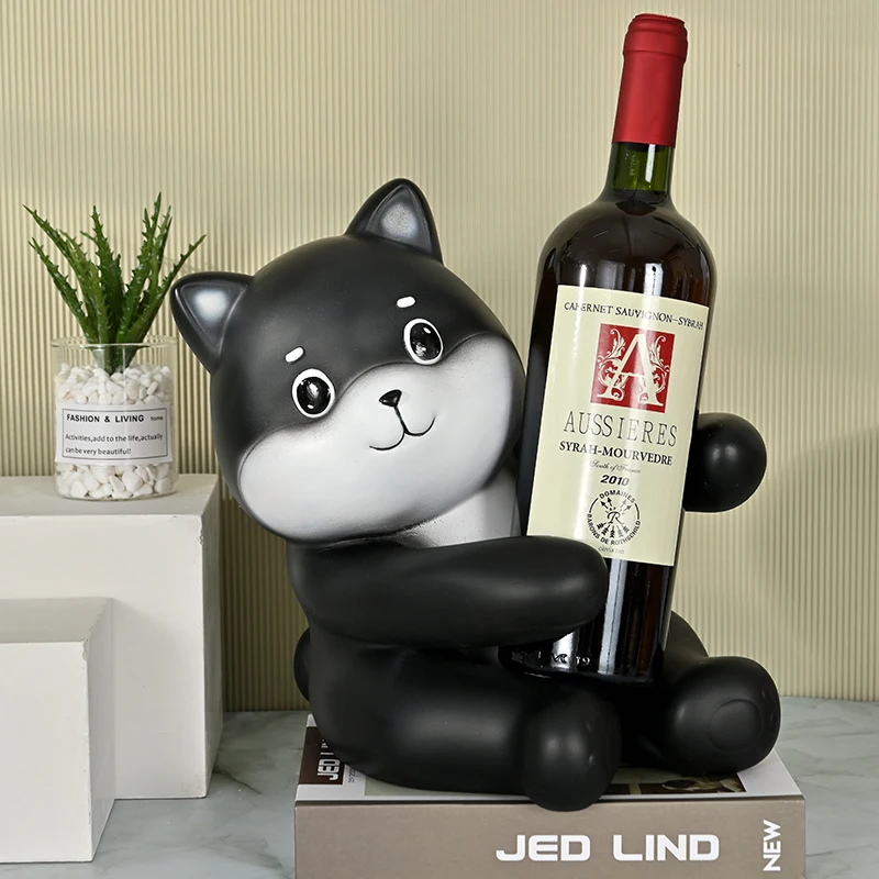 Imagem -04 - Shiba Inu Resina Animal Escultura Estátua do Cão Mesa Suporte de Garrafa Vinho Decoração para Casa Decoração do Quarto Animal Estatueta Resina