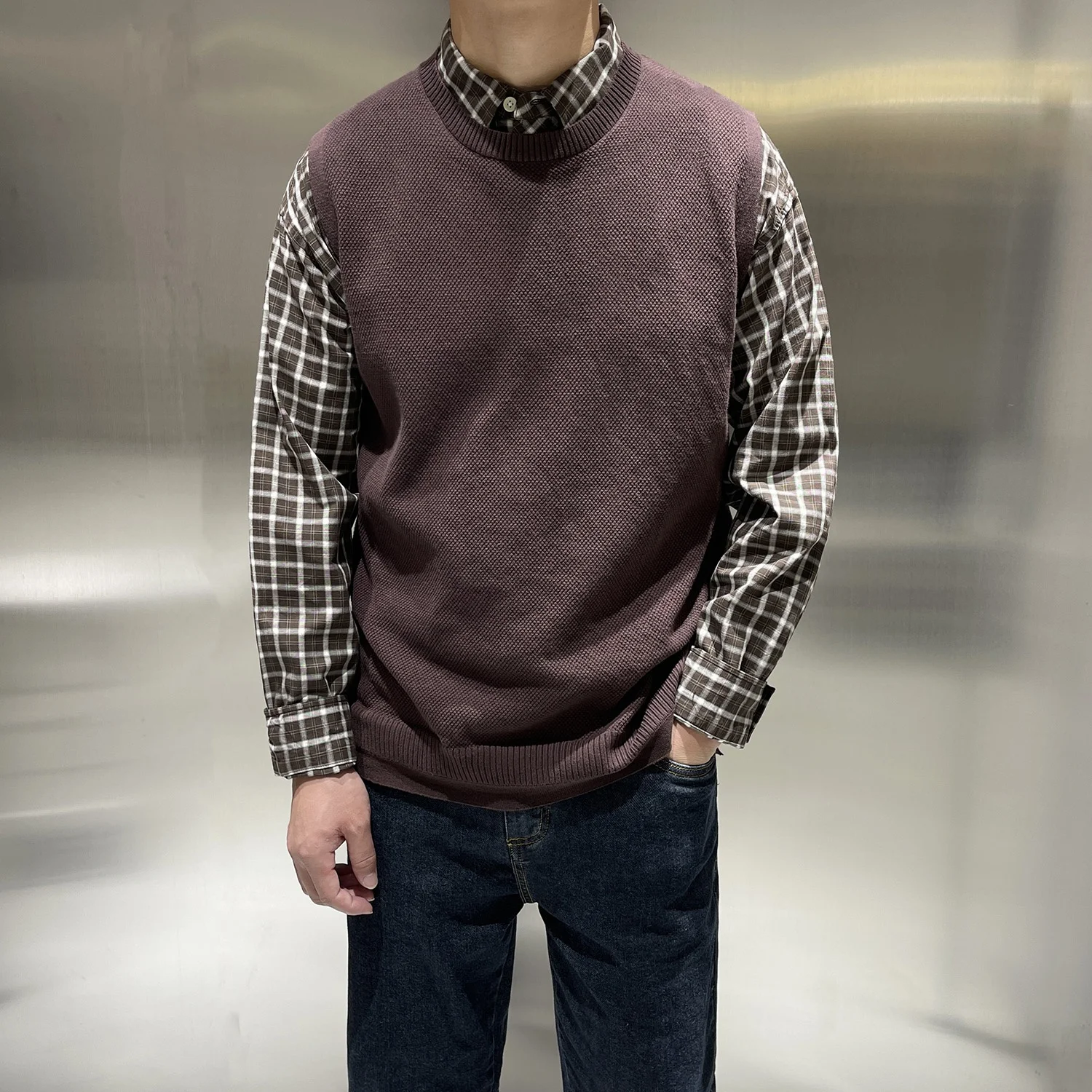 

Goorench Pure Cotton Knitted round Ne Svel Sweater Vest Men's Faionable Small oulder Trendy Casual Autumn Wear