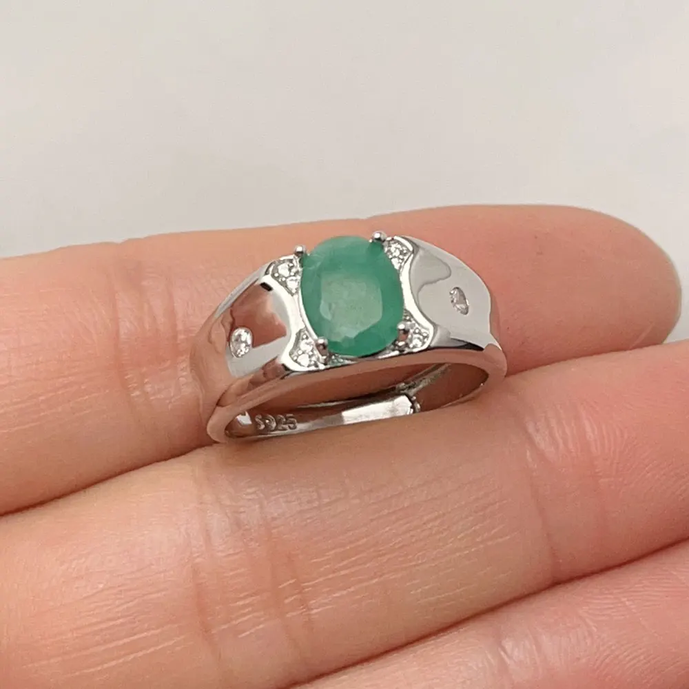الكلاسيكية 925 الفضة خاتم الزمرد 7 مللي متر * 9 مللي متر 2ct الزمرد الطبيعي خاتم فضة 18K مطلية بالذهب الأحجار الكريمة والمجوهرات