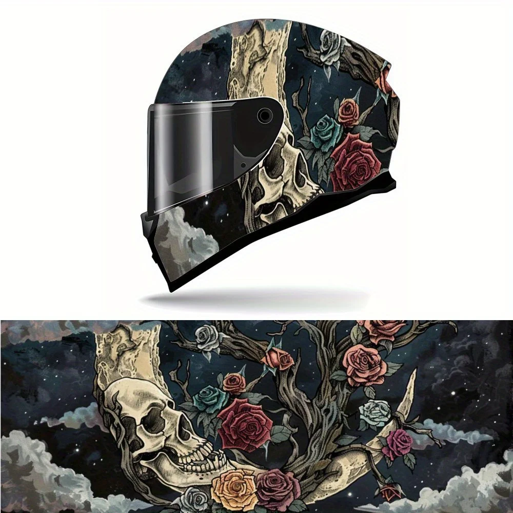 

Dreamy Dark Moon Scented Flower and Bone Rose Full Face Helmet Vinyl Wrap Sticker, Durable PVC Material, Artistic Aesthetic Grap