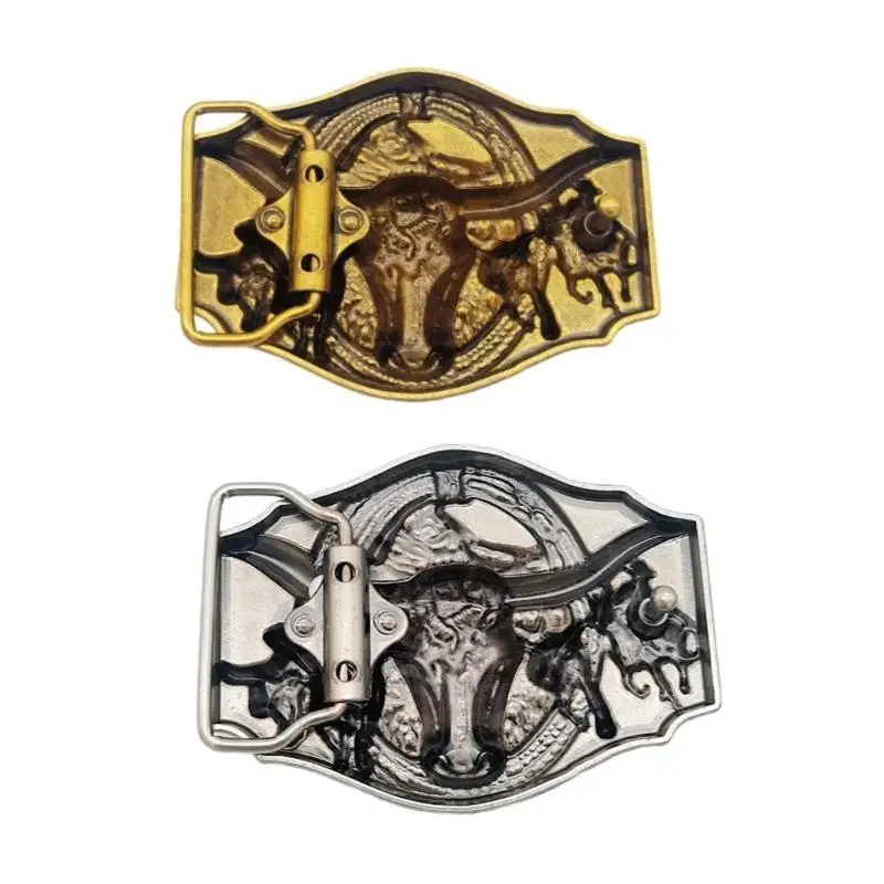 39BD الرجال حزام الخصر مشبك محفورة البقرة رئيس حزام مشبك معدني حزام الخصر ملحق الملحقات الغربية الحزام الغربي