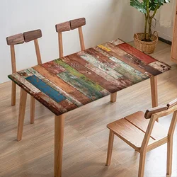 Retro Old Wooden Rectangular Tablecloth Restaurant Dining Table Edge Digital Printed Fabric Table Cover Home Textiles