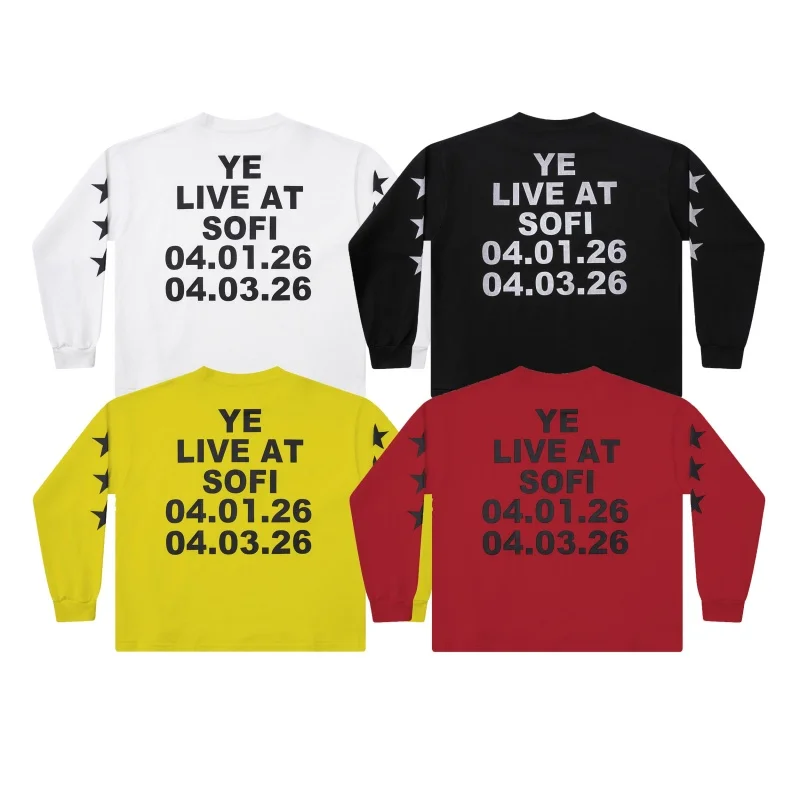 Kanye West Bully Collection LS-03 YE LIVE Five-Pointed Star Digital Print Fall Round-Neck Long-Sleeve T-Shirt