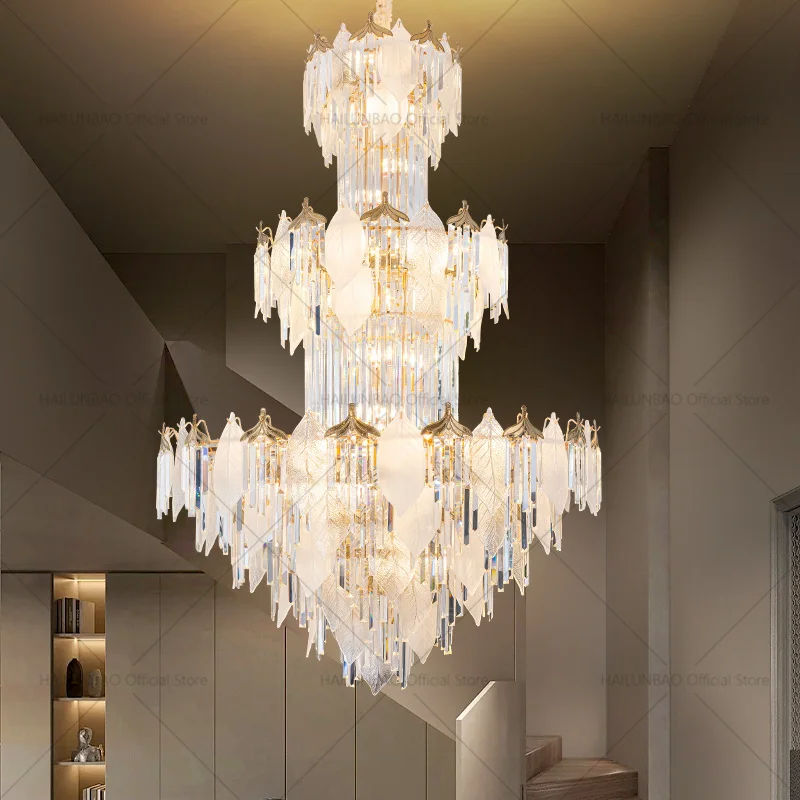 

2025 Villa Duplex Crystal Chandelier European Postmodern Light Luxury Living Room Lamp High Building Staircase Long Chandelier