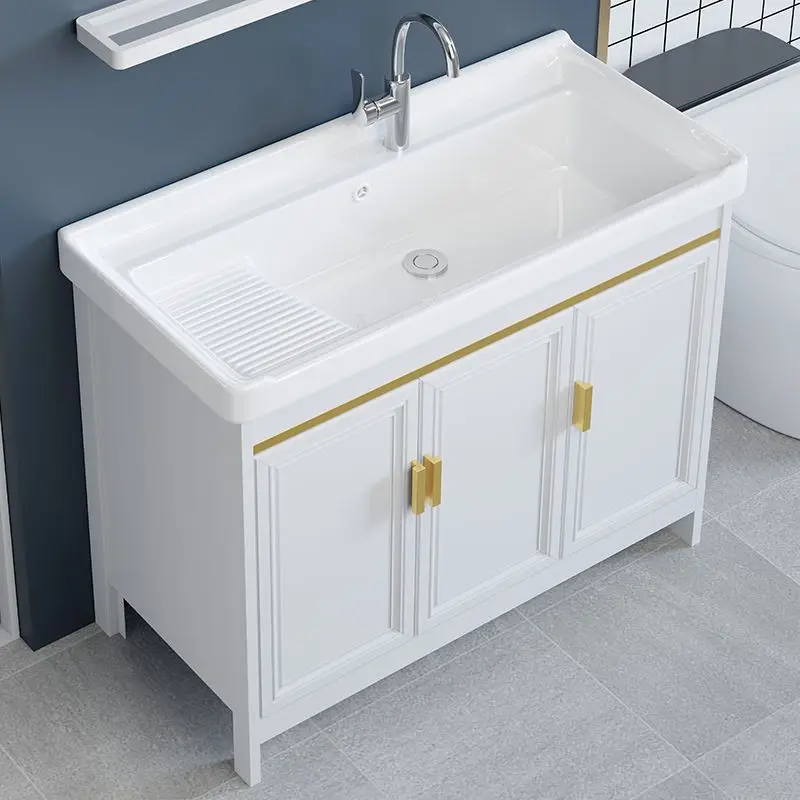 Balcony Space Aluminum Laundry Cabinet Floor-to-ceiling Bathroom Cabinet Combination Hand and Face Wash Table Laundry Sink with