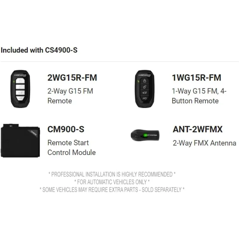 Compustar CS4900-S (4900S) Sistema de inicialização remota bidirecional e entrada sem chave com alcance de 3.000 pés