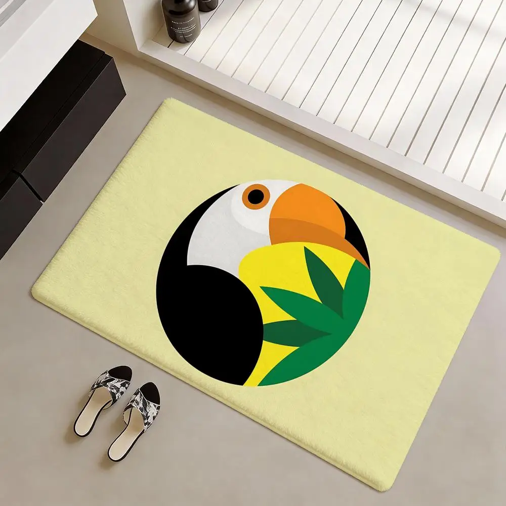 Minimal Geometric Parrot Floor Mat Soft Flannel Non-Slip Door Mat - Thickened Rug for Living Room Home Decor