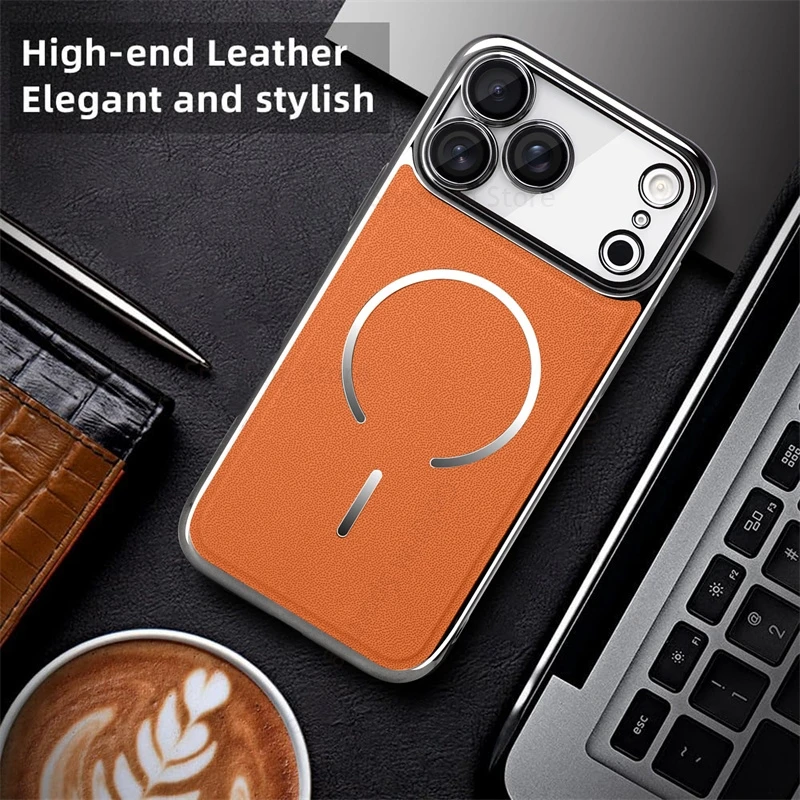 

6D Plating Leather Phone For Magsafe Case For iPhone 17 Pro Max Military Grade Magnetic Cover For Apple 17 Air 15 14 16 Pro Max