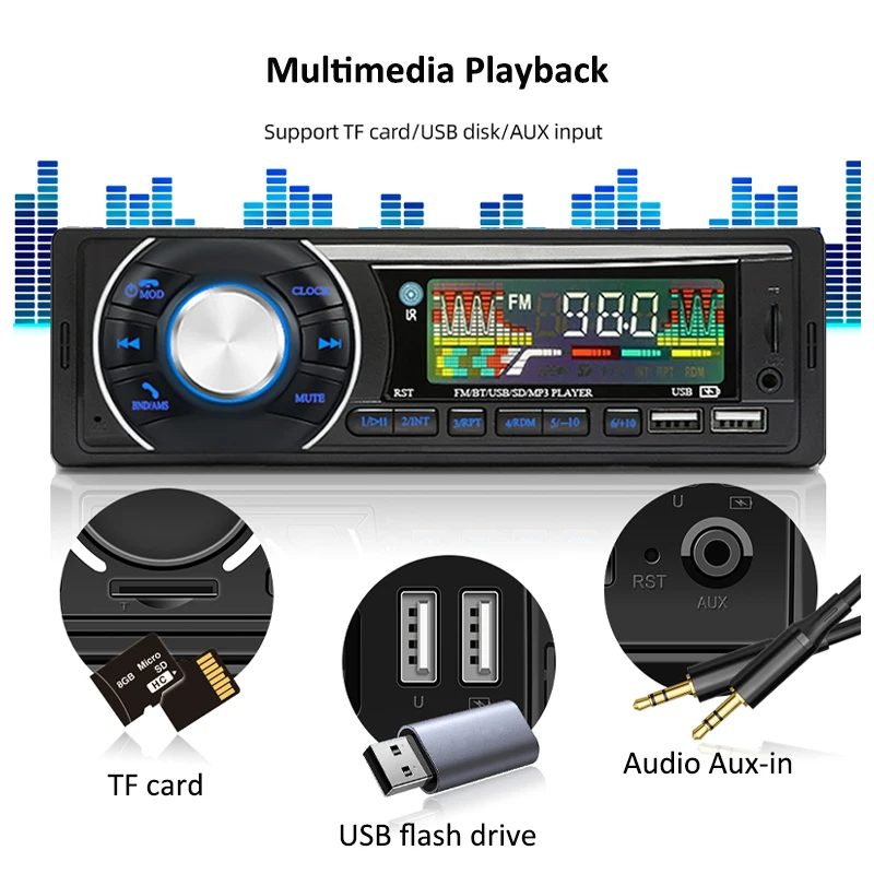 راديو السيارة 1DIN ستيريو السيارة DAB+/FM/AM | بلوتوث 5.0 | USB مزدوج + SD + AUX | إخراج مضخم الصوت | 7-Band EQ | اللمس زر التحكم #6