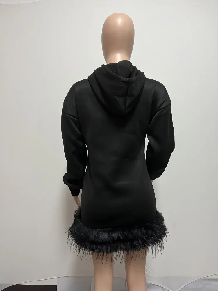 CM.YAYA Women Hooded Long Sleeve Fur Hem Sweathirt Style Midi Dress 2023 Winter Fashion Streetwar Mini Black Dresses Vestidos - AliExpress 200000345 CM.YAYA Women Hooded Long Sleeve Fur Hem Sweathirt Style Midi Dress 2023 Winter Fashion Streetwar Mini Black Dresses Vestidos - AliExpress 200000345
