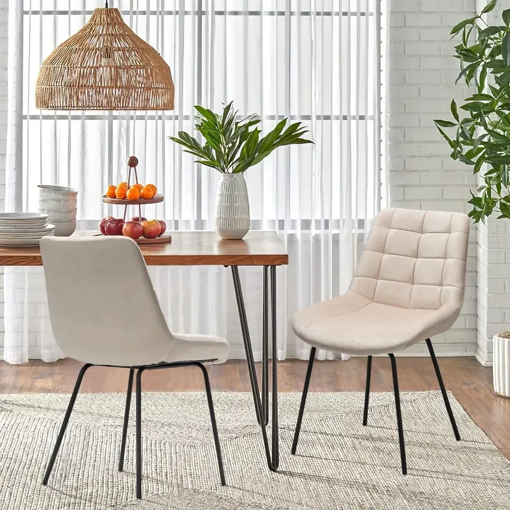 Chaises de salle à manger en velours avec pieds en métal, chaise d'appoint touffetée pour la maison, la cuisine et le salon