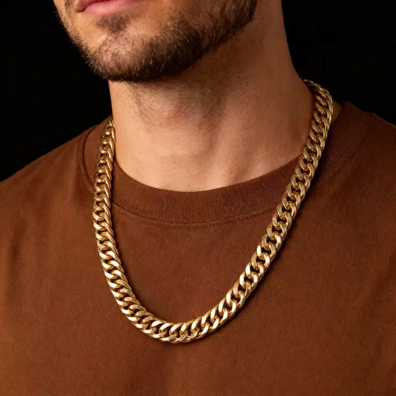 

HNSP 9MM Stainless Steel Cuban Link Chain Necklace For Men Jewelry Accessories