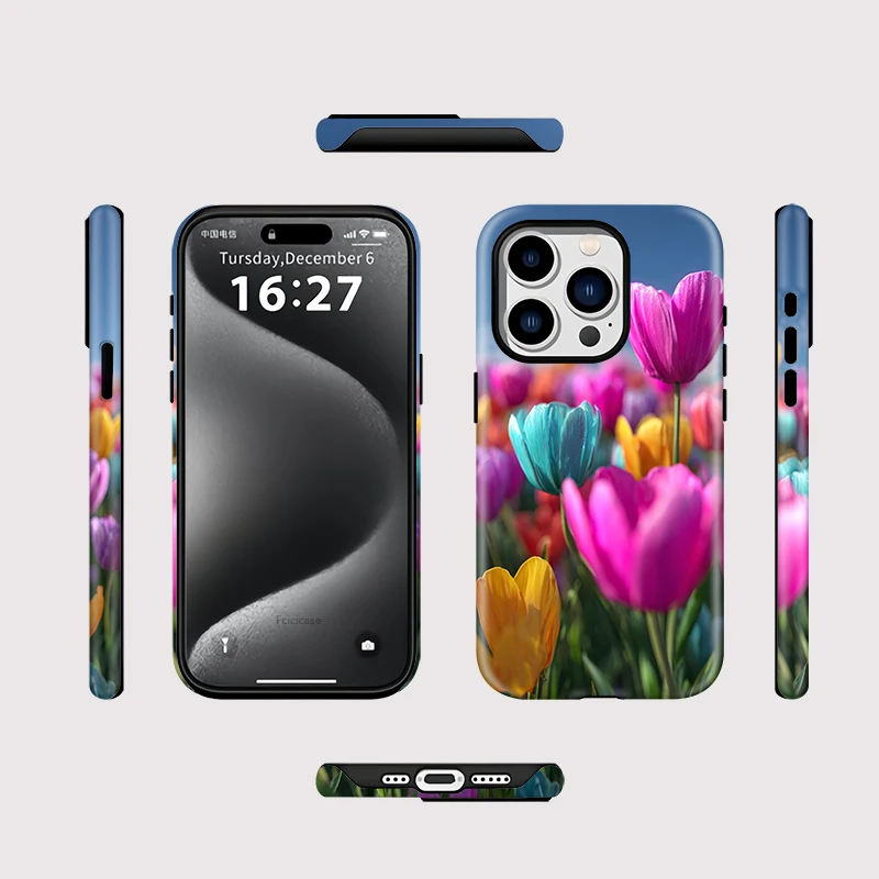 Fcicicase ل MagSafe حافظة هاتف مغناطيسية آيفون 16 17 برو ماكس 15 14 زائد 13 12 11 شحن لاسلكي غطاء زهرة التوليب