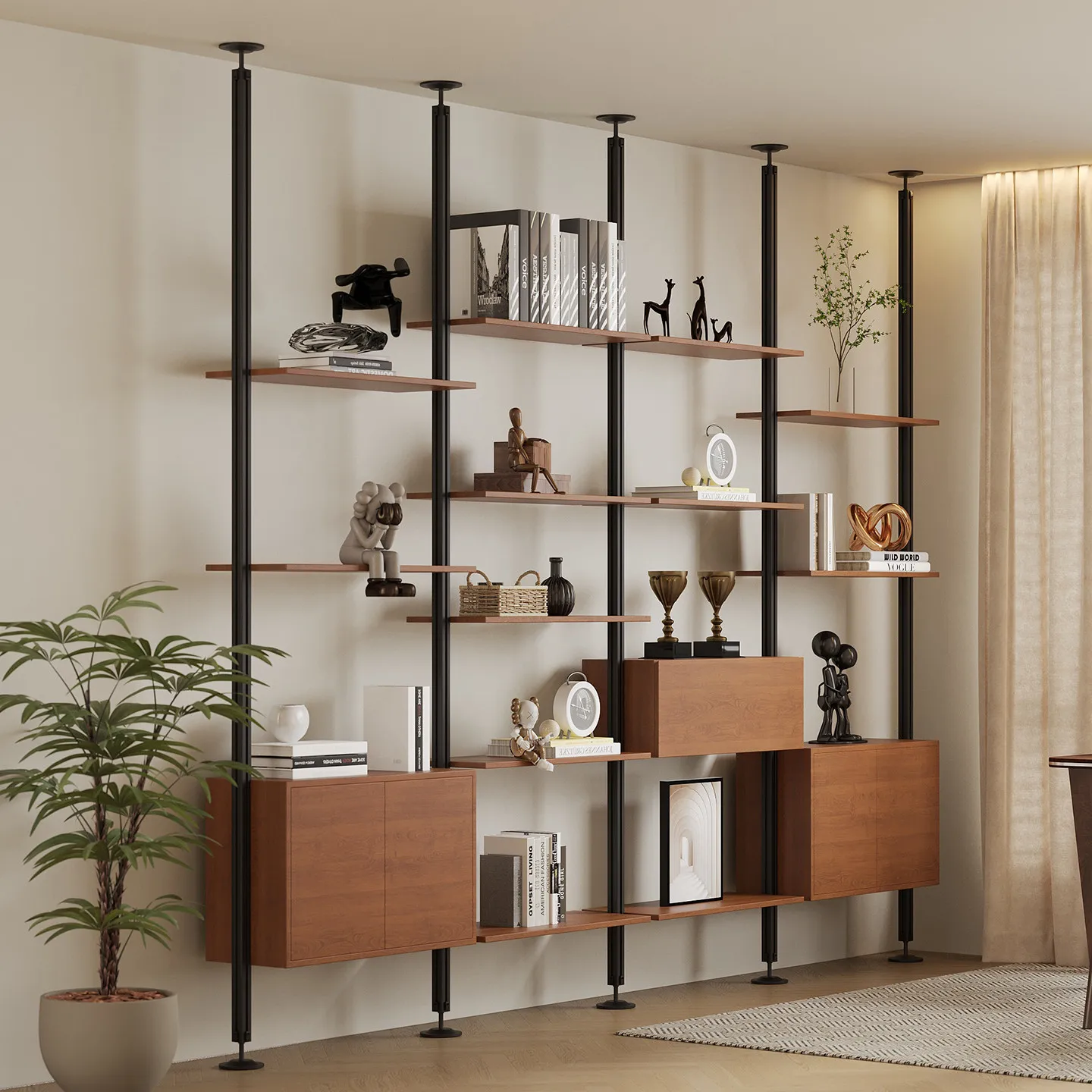 Aluminum profile non-punching shelf, antique bookshelf, living room entrance partition rack, indomitable display rack