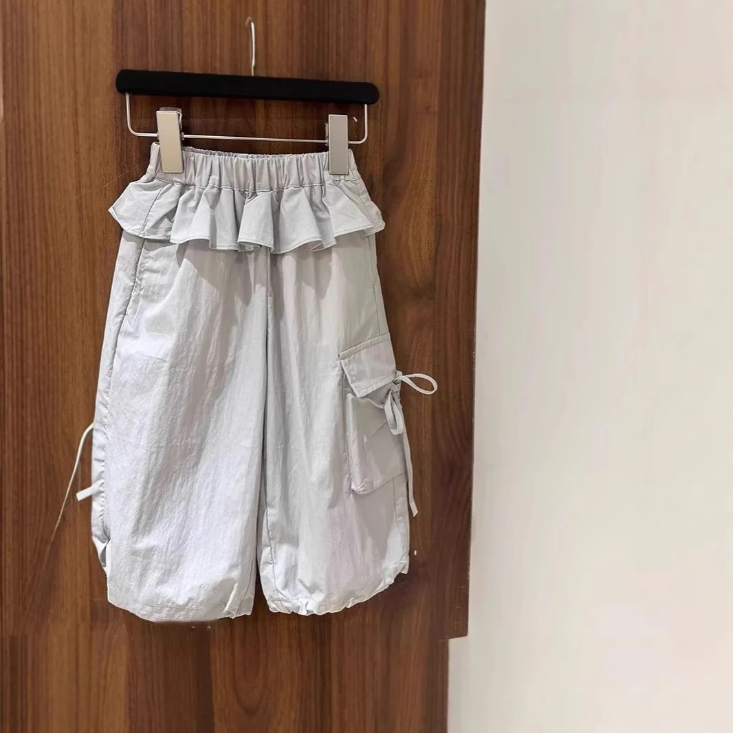 Girls' 2025 Spring Summer New Fashionable Work Pants for Middle and Small Children, Loose Drawstring Girls' Baby Pants