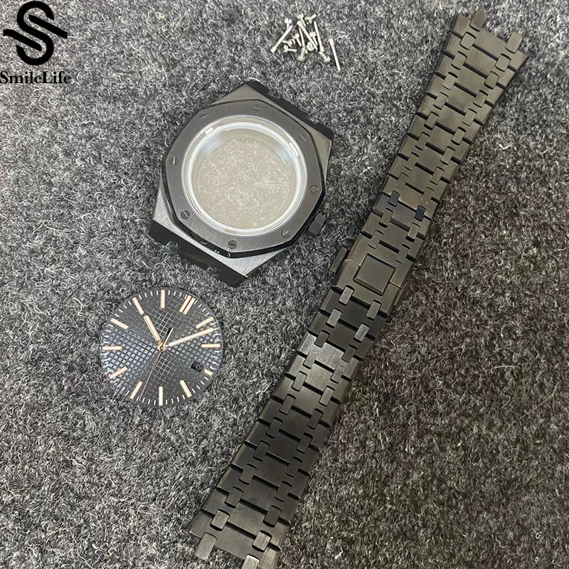 SmileLife 41mm Sapphire Glass High Quality PVD Black Watch Case With Strap Fit NH35/NH36 Automatic Movement Watch Accessories - view 2