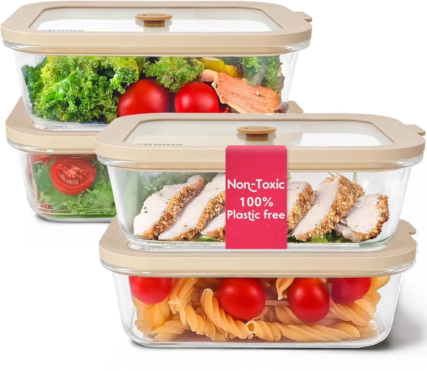 

Glass Storage Containers with Lids, 35 oz (4.4 Cup) 4-Pack for Meal Prep, Airtight & Leakproof, Microwave Freezer Safe