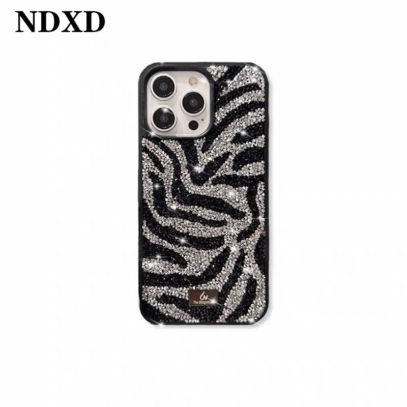 Zebra-patterned diamond-shaped phone case, suitable for iPhone, full coverage phone case