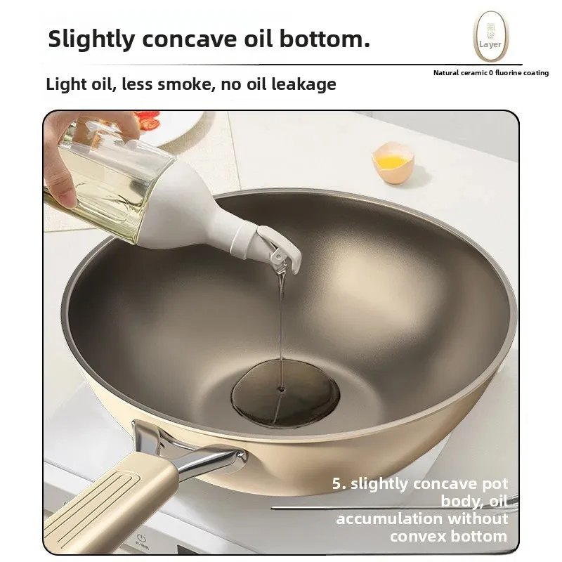 Home-use titanium ceramic non-stick pan, new model with titanium and no coating, stainless steel flat-bottom titanium fry pan