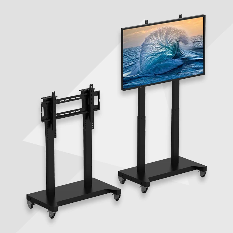 

Modern Motorized TV Mount Metal Height Adjustable TV Cart With Wheels Movable Remote Control TV Stands for Meeting Room