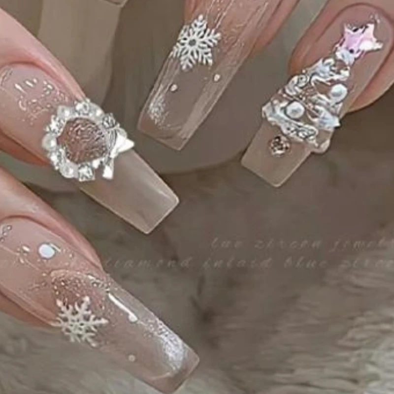 

6-сеточный рождественский венок для дизайна ногтей со стразами и жемчугом, детали для ногтей разных размеров, аксессуары, украшение «сделай сам»