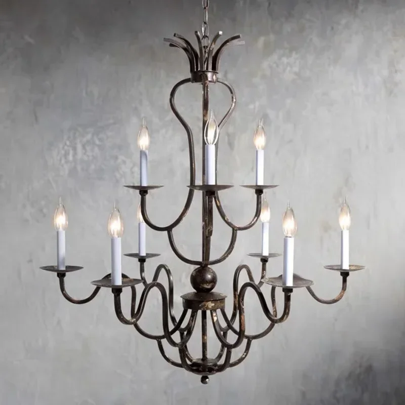 

GHEUVNJ French style iron pendant lamp retro villa living room lamp hotel club French style creative castle lighting fixture