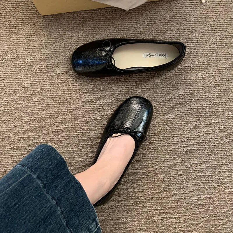 Neue Frühlings- und Herbst-Ballerinas für Damen mit Flacher Sohle, Runder Zehenpartie, Modischem Schleifen-Design, Slip-On-Schuhe für Damen zum Tanzen – Detail 8