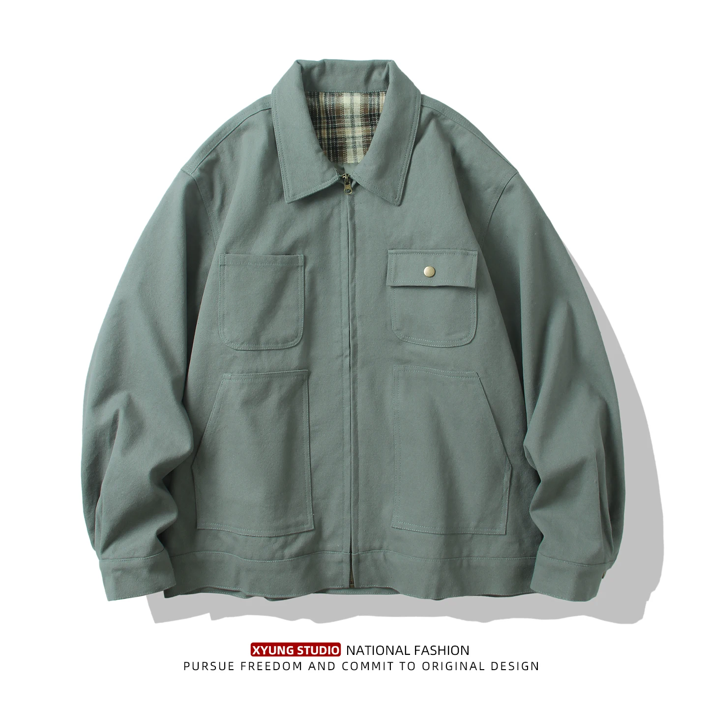 

Мужская куртка свободного кроя в американском ретро-стиле, повседневная универсальная верхняя одежда с множеством карманов, осенняя новинка, смесь хлопка