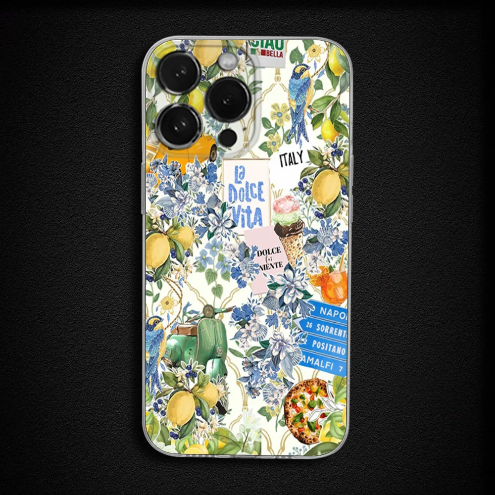 iPhone 16,15,14,13,12,11 Plus,Pro,Max,XR,XS,X,Plus,SE,Mini 투명 소프트 커버용 해변 풍경 와인 레몬 전화 케이스