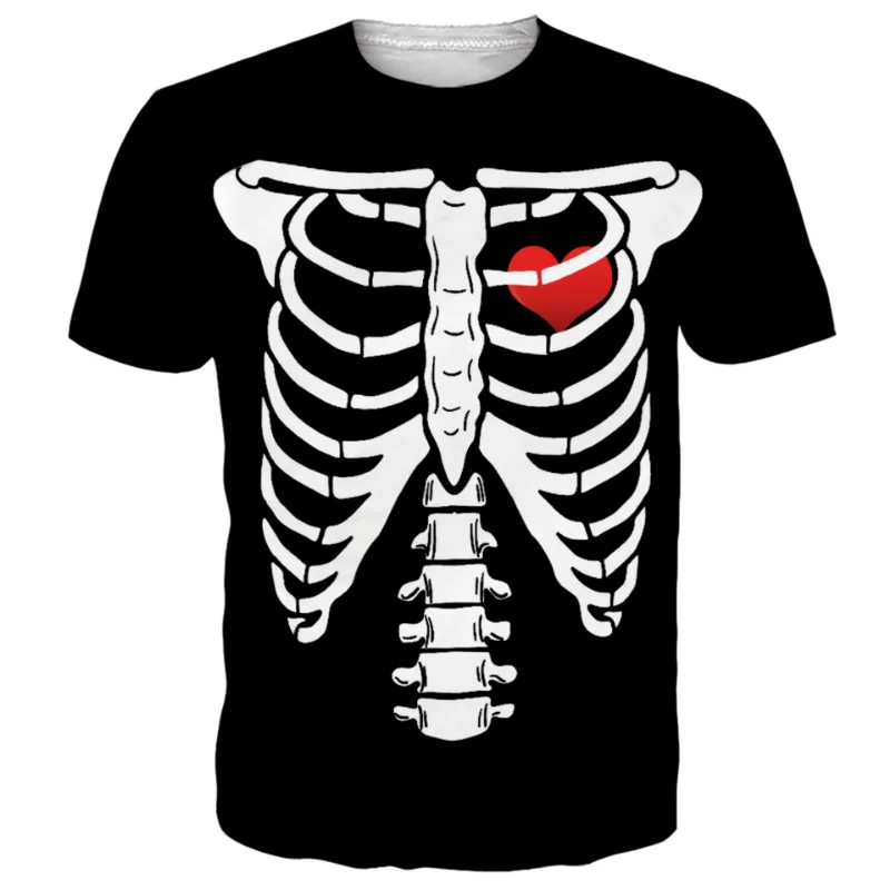 

Summer Stylish Ribcage Skull T-shirt 3D Printed Skeleton Heart T Shirts Fun Alternative Short Sleeve Streetwear Quick Dry Tees