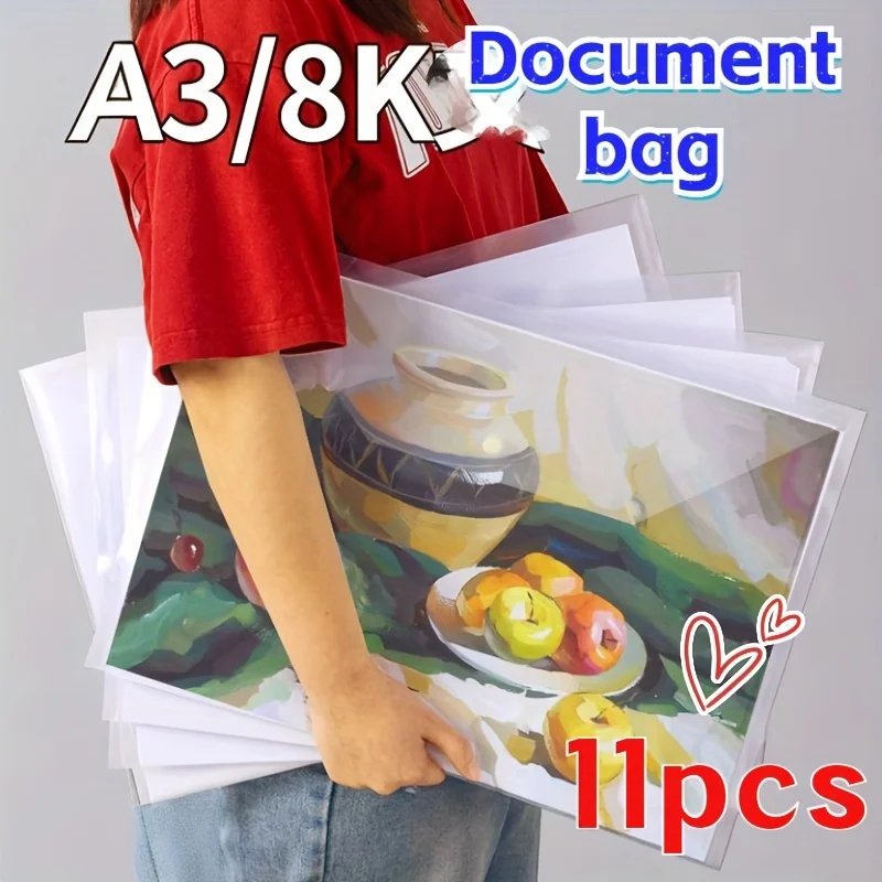 11 Pcs Transparent File Bag Snap Button Pouches Office Folders Organizer Bags Documents Envelopes Storage A3 Paper Plastic