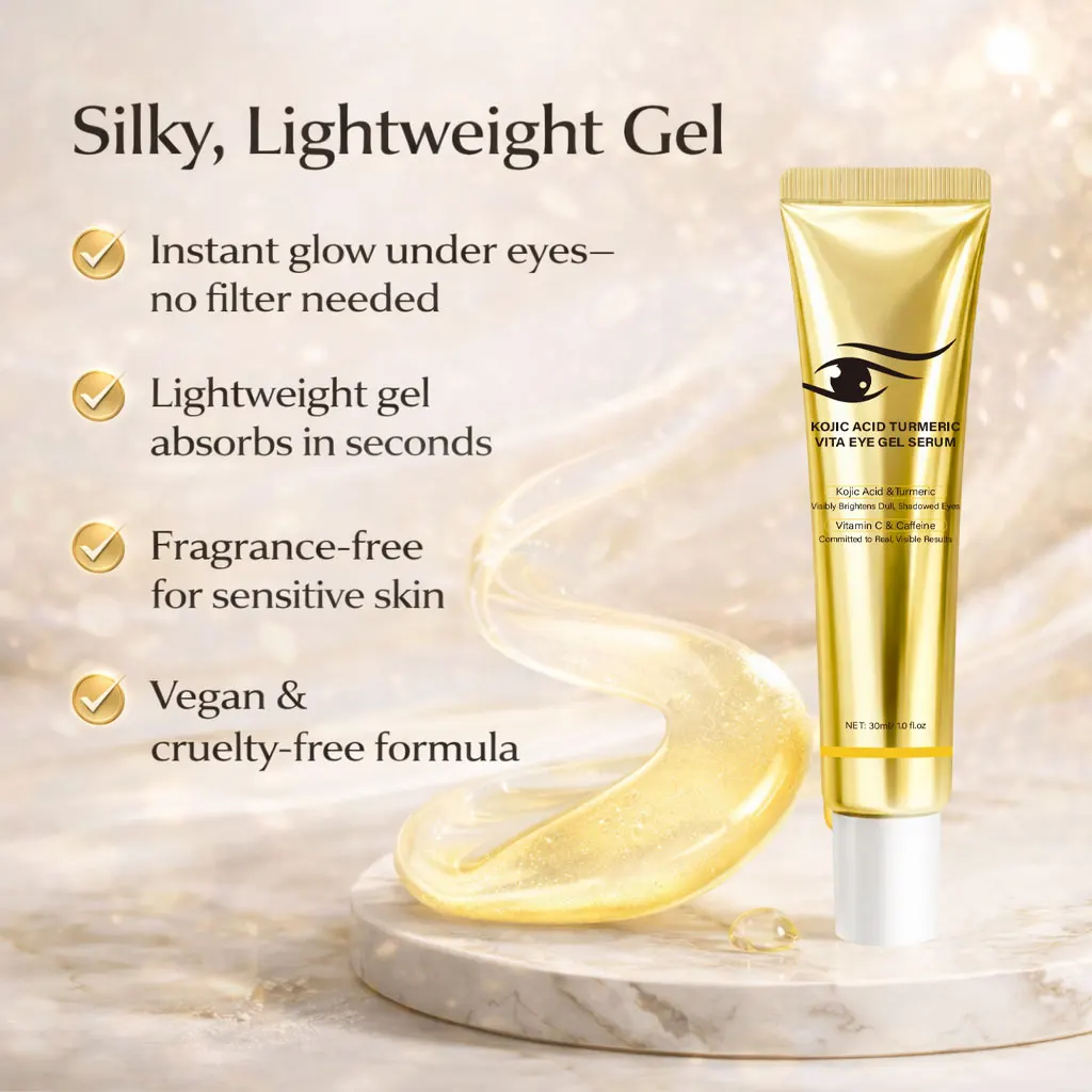 Kojic Acid Turmeric Eye Serum Vitamin C & Caffeine Eye Gel Cream Visibly Brightens Dull Eyes, Fades Dark Circles  Eye Care ,30ml