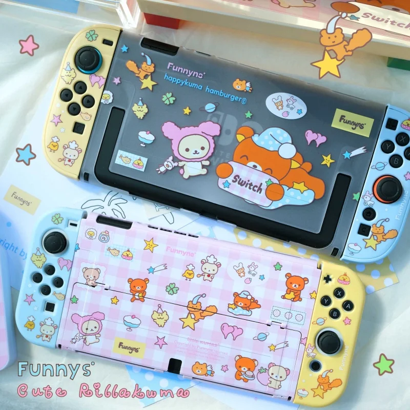 

Super Cute Rilakkuma Cartoon Exclusive Custom Pink Blue Switch2 Protective Shell Oled Ns Lite Protective Shell Anime Peripherals